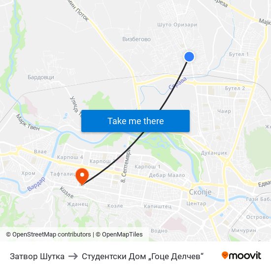 Затвор Шутка to Студентски Дом „Гоце Делчев“ map