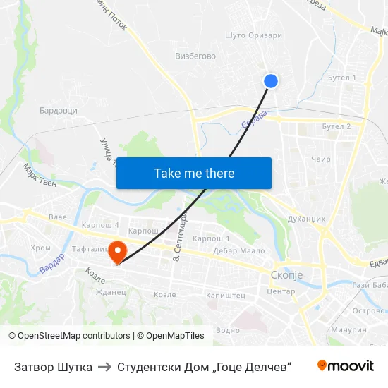 Затвор Шутка to Студентски Дом „Гоце Делчев“ map