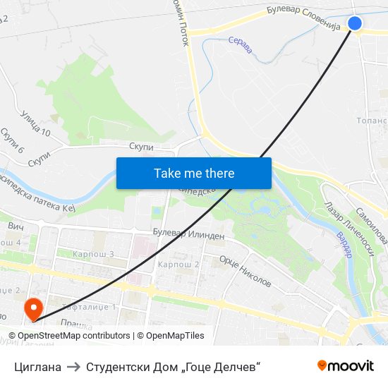 Циглана to Студентски Дом „Гоце Делчев“ map