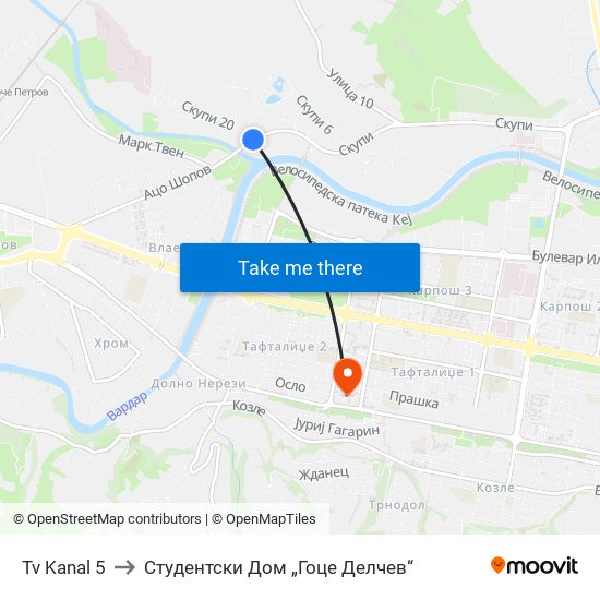 Tv Kanal 5 to Студентски Дом „Гоце Делчев“ map