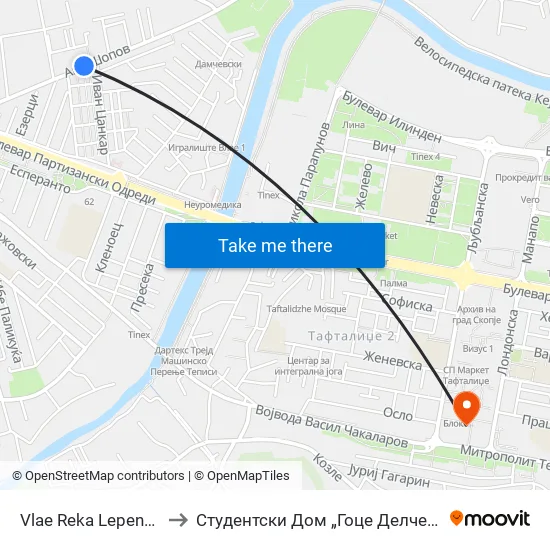 Vlae Reka Lepenec to Студентски Дом „Гоце Делчев“ map