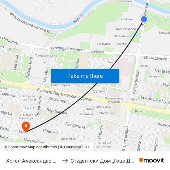 Хотел Александар Палас to Студентски Дом „Гоце Делчев“ map