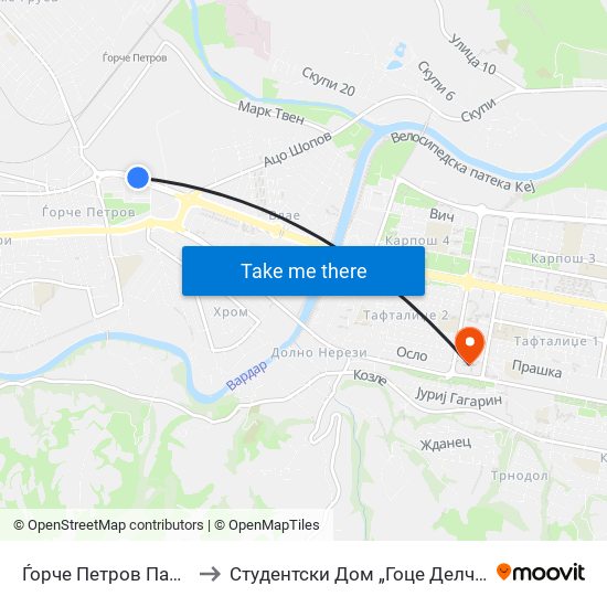 Ѓорче Петров Пазар to Студентски Дом „Гоце Делчев“ map