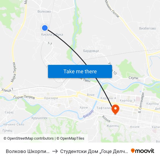 Волково Шкорпион to Студентски Дом „Гоце Делчев“ map
