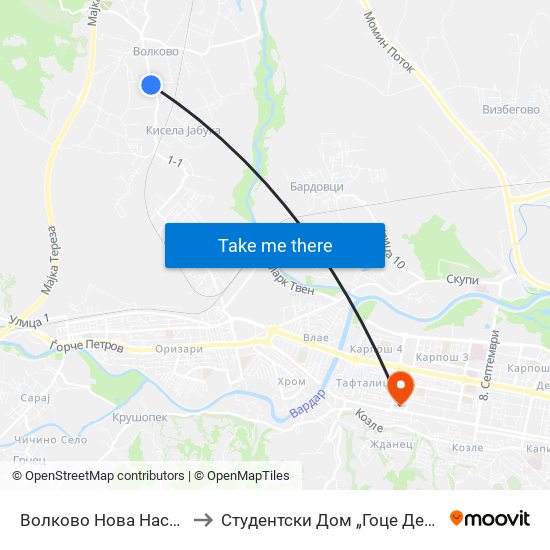 Волково Нова Населба to Студентски Дом „Гоце Делчев“ map