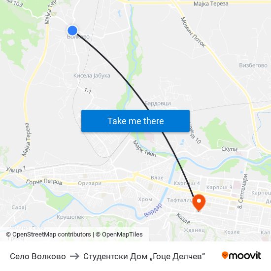 Село Волково to Студентски Дом „Гоце Делчев“ map