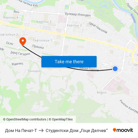 Дом На Печат-Т to Студентски Дом „Гоце Делчев“ map