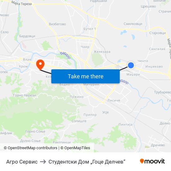 Агро Сервис to Студентски Дом „Гоце Делчев“ map