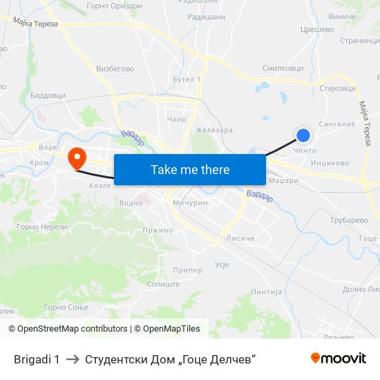 Brigadi 1 to Студентски Дом „Гоце Делчев“ map