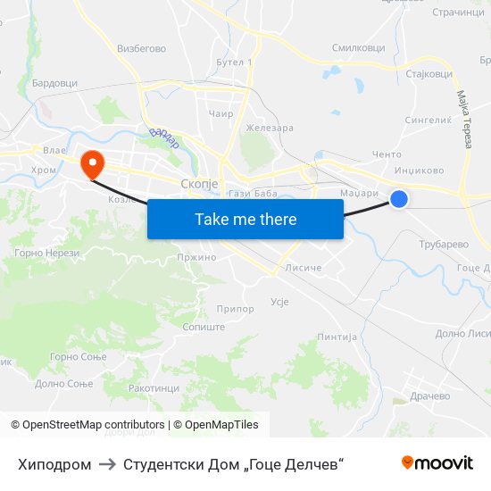 Хиподром to Студентски Дом „Гоце Делчев“ map