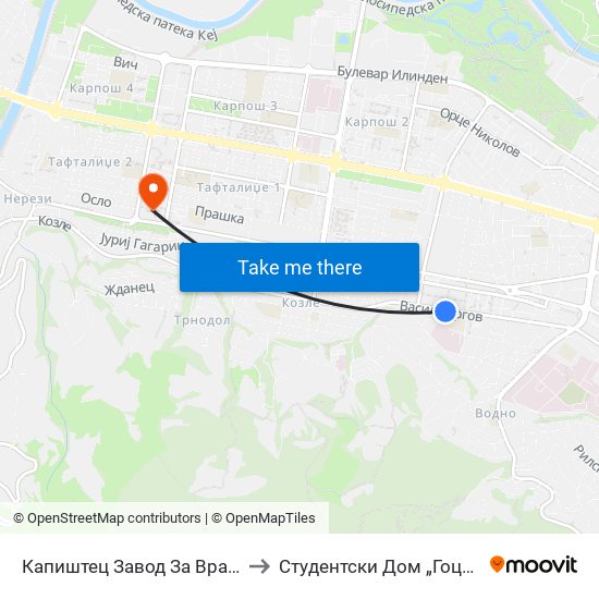 Капиштец Завод За Вработување to Студентски Дом „Гоце Делчев“ map