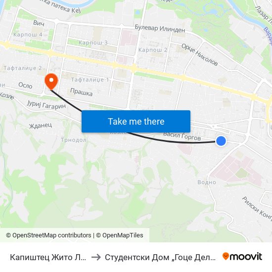 Капиштец Жито Лукс to Студентски Дом „Гоце Делчев“ map