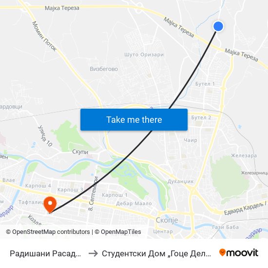 Радишани Расадник to Студентски Дом „Гоце Делчев“ map