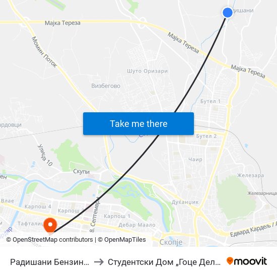 Радишани Бензинска to Студентски Дом „Гоце Делчев“ map