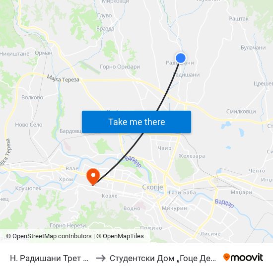 Н. Радишани Трет Влез to Студентски Дом „Гоце Делчев“ map