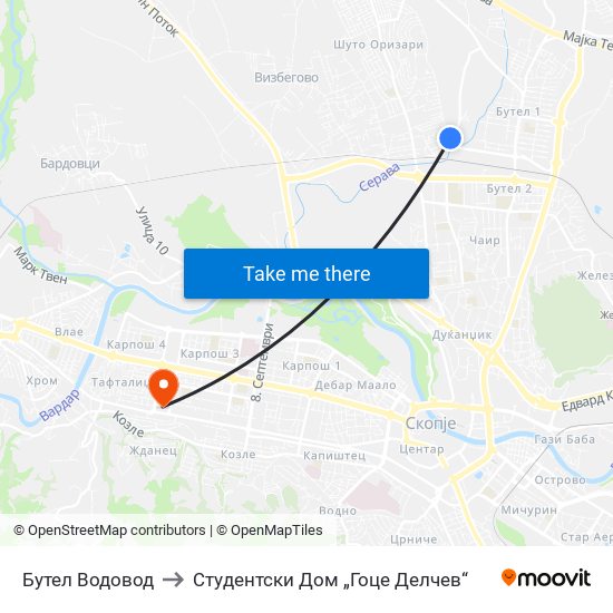 Бутел Водовод to Студентски Дом „Гоце Делчев“ map