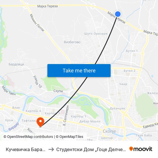 Кучевичка Бара 1 to Студентски Дом „Гоце Делчев“ map