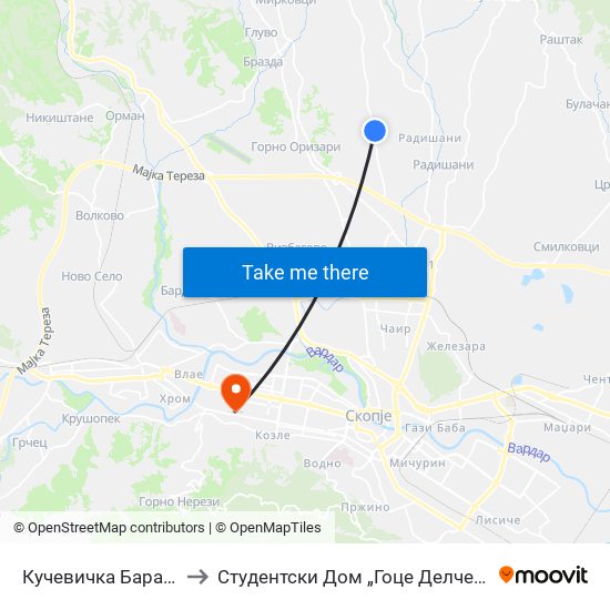 Кучевичка Бара-3 to Студентски Дом „Гоце Делчев“ map