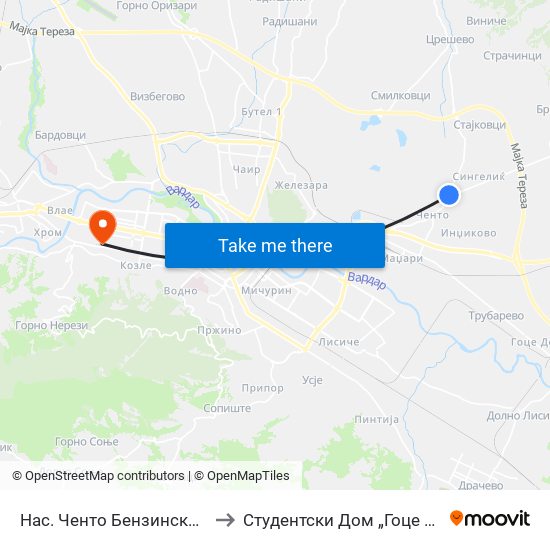 Нас. Ченто Бензинска Пумпа to Студентски Дом „Гоце Делчев“ map