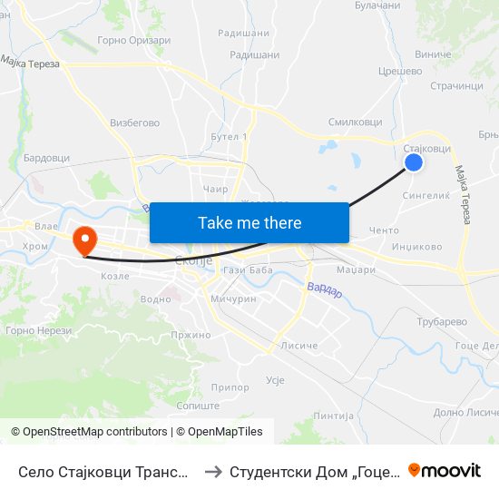 Село Стајковци Трансформатор to Студентски Дом „Гоце Делчев“ map