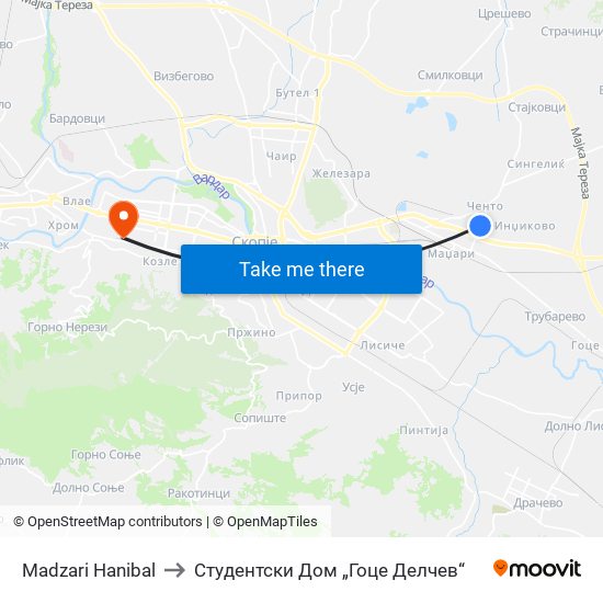 Madzari Hanibal to Студентски Дом „Гоце Делчев“ map