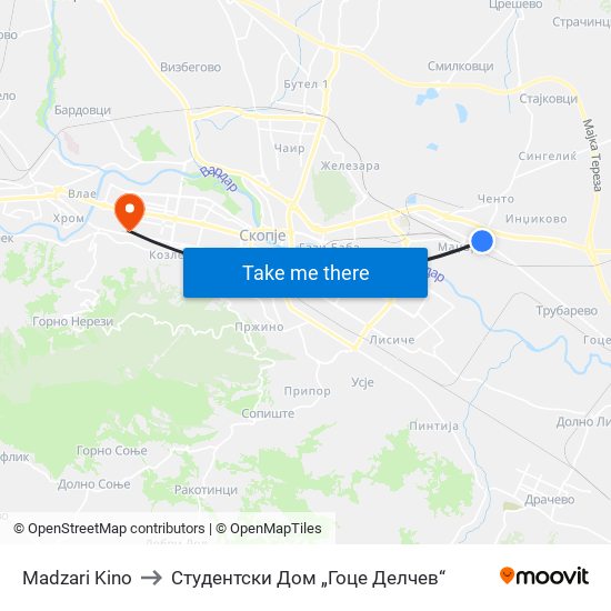 Madzari Kino to Студентски Дом „Гоце Делчев“ map