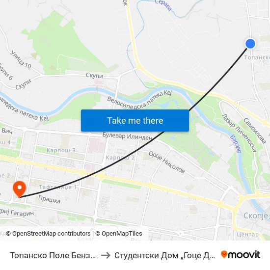 Топанско Поле Бензинска to Студентски Дом „Гоце Делчев“ map