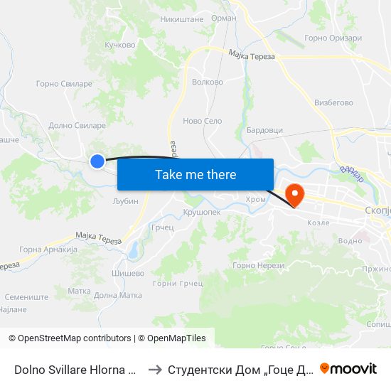 Dolno Svillare Hlorna Stanica to Студентски Дом „Гоце Делчев“ map