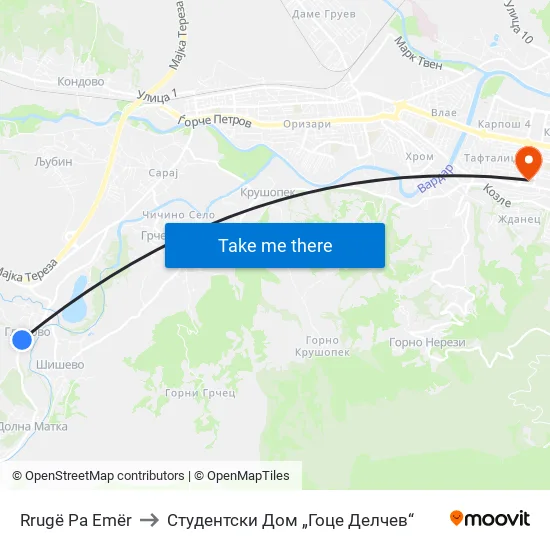 Rrugë Pa Emër to Студентски Дом „Гоце Делчев“ map