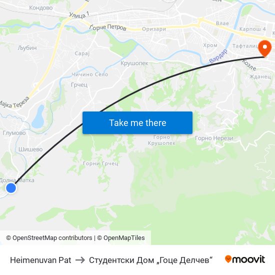 Нeimenuvan Pat to Студентски Дом „Гоце Делчев“ map