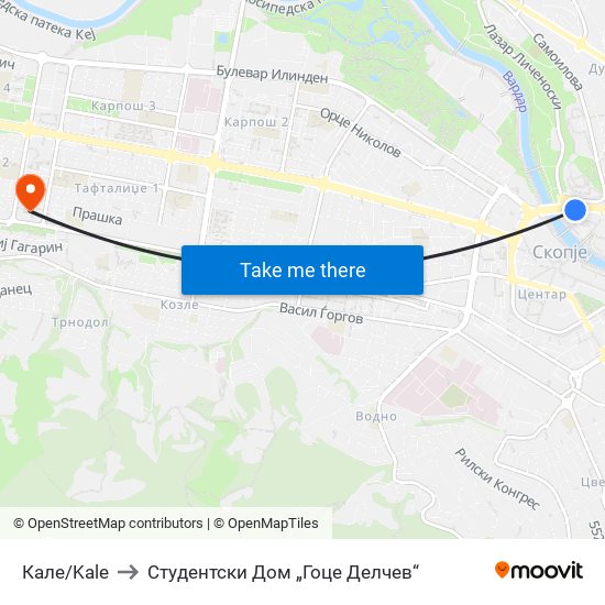 Кале/Kale to Студентски Дом „Гоце Делчев“ map