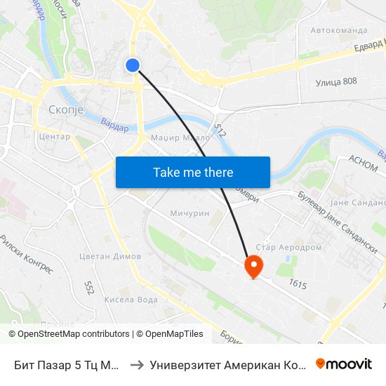 Бит Пазар 5 Тц Мавровка to Универзитет Американ Колеџ Скопје map