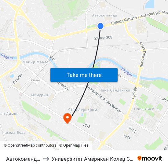 Автокоманда-Т to Универзитет Американ Колеџ Скопје map