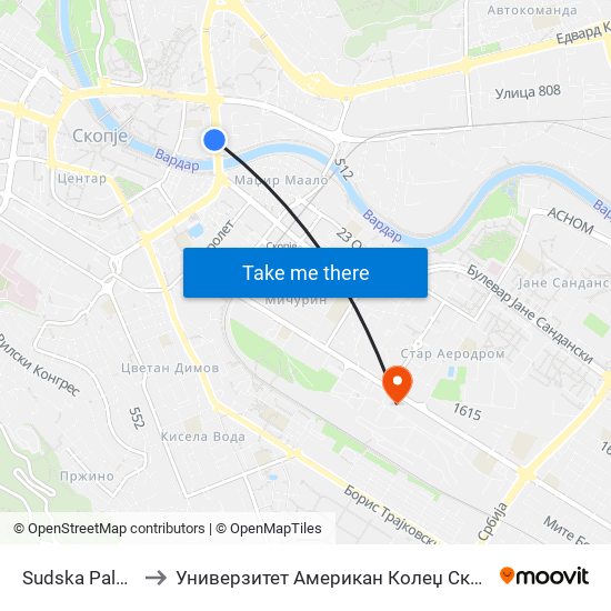 Sudska Palata to Универзитет Американ Колеџ Скопје map