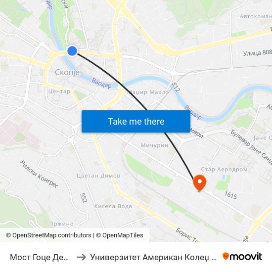 Мост Гоце Делчев to Универзитет Американ Колеџ Скопје map