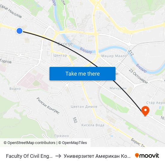 Faculty Of Civil Engineering to Универзитет Американ Колеџ Скопје map