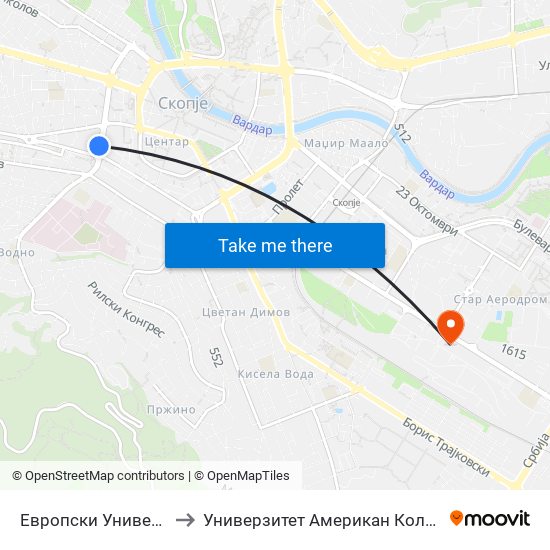 Европски Универзитет to Универзитет Американ Колеџ Скопје map