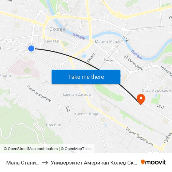 Мала Станица to Универзитет Американ Колеџ Скопје map