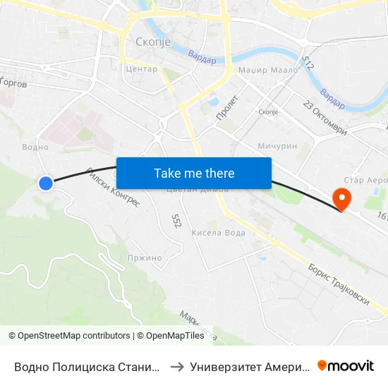 Водно Полициска Станица-Кон Средно Водно to Универзитет Американ Колеџ Скопје map