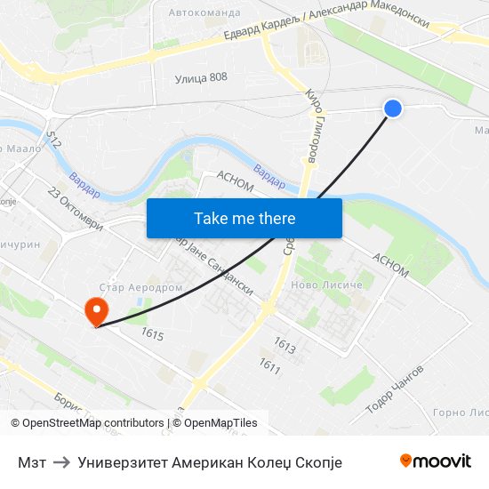Мзт to Универзитет Американ Колеџ Скопје map