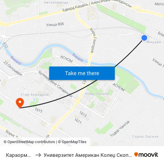 Караорман to Универзитет Американ Колеџ Скопје map