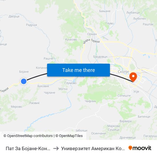 Пат За Бојане-Кон Центар to Универзитет Американ Колеџ Скопје map