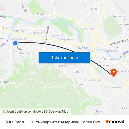 Ф-Ка Реплек to Универзитет Американ Колеџ Скопје map