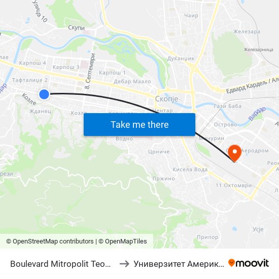 Boulevard Mitropolit Teodosij Gologanov, 149 to Универзитет Американ Колеџ Скопје map