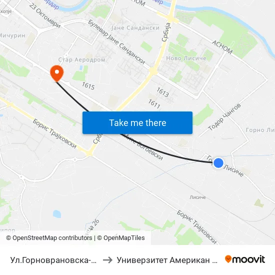 Ул.Горноврановска-Кон Центар to Универзитет Американ Колеџ Скопје map