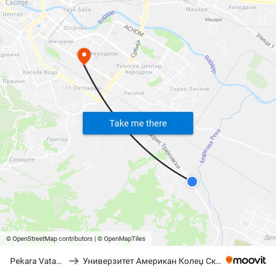 Pekara Vatasha to Универзитет Американ Колеџ Скопје map