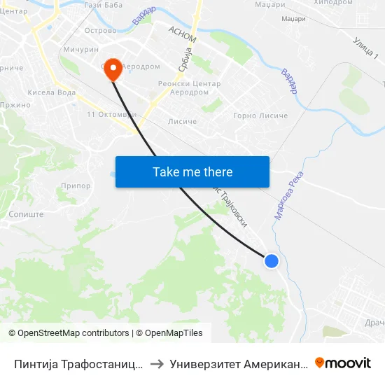 Пинтија Трафостаница-Кон Центар to Универзитет Американ Колеџ Скопје map