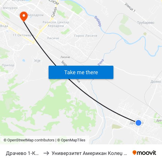 Драчево 1-Кон Т to Универзитет Американ Колеџ Скопје map