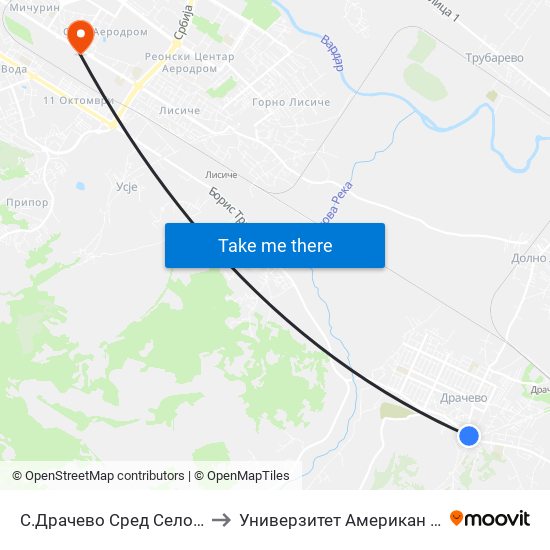 С.Драчево Сред Село-Кон Центар to Универзитет Американ Колеџ Скопје map