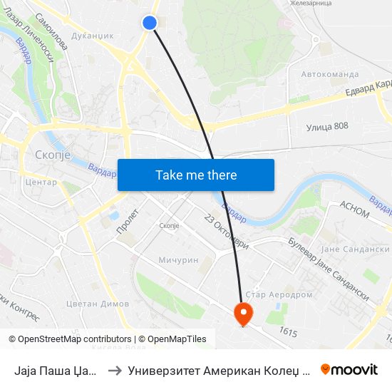 Јаја Паша Џамија to Универзитет Американ Колеџ Скопје map